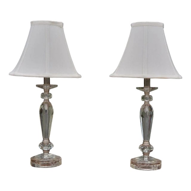 Hollywood Regency Style, Cut Crystal, Fabric, Small Table Lamps, Usa, 1970s For Sale