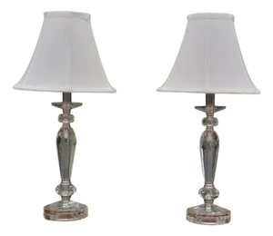 Hollywood Regency Style, Cut Crystal, Fabric, Small Table Lamps, Usa, 1970s