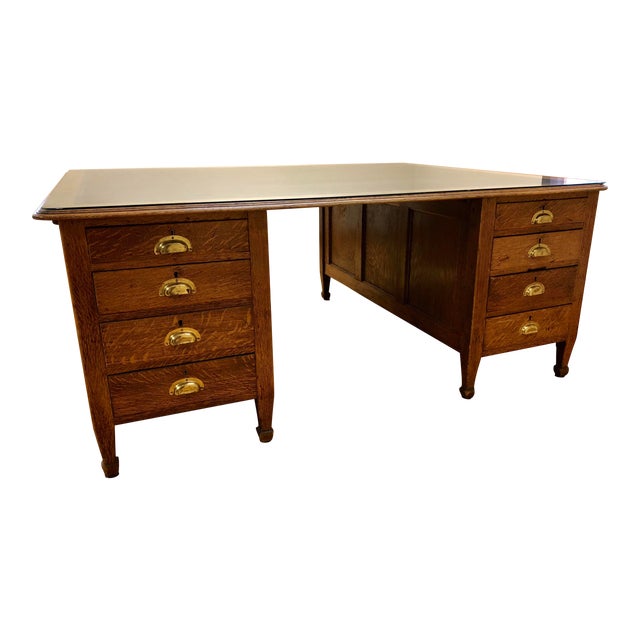 Antique Solid Oak Partner Desk Chairish