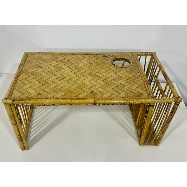 Embrace vintage bohemian utility with this beautifully preserved 1970s bamboo and rattan bed tray. Perfect as a cozy...