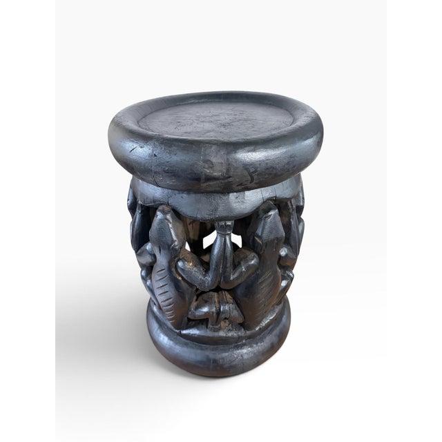 1980s Vintage Tribal Nobility Bamileke Crocodile Stool/Table Cameroon 16" H For Sale - Image 5 of 10