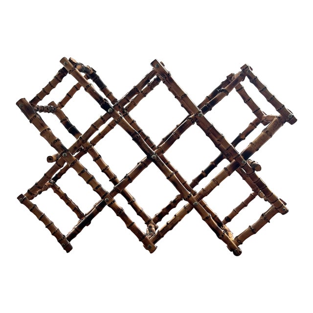 Vintage Tortoisehell or Scorched Bamboo 8-Bottle Wine Rack For Sale