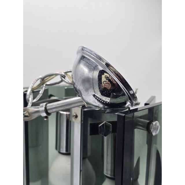 Glass Pendant Light in Thick Green-Grey Glass and Chromed Metal in the style of Fontana Arte, 1970 For Sale - Image 7 of 14
