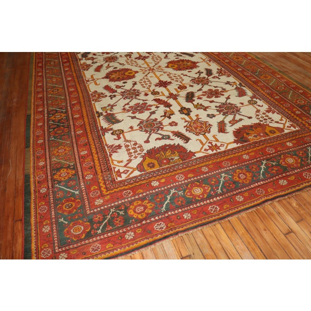 Early 20th Century Antique Zabihi Collection Ivory Field Turkish Oushak Carpet - 8'11" x 13' For Sale - Image 5 of 12