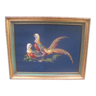 Mid 20th Century Framed Pheasant Needlepoint For Sale