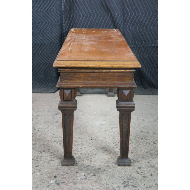 Antique Victorian English Tudor Oak Foyer Hall Entry Piano Bench 48" For Sale - Image 17 of 17