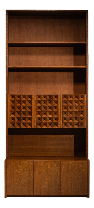 Large Bookcase in Carved Slavonian Oak by Giuseppe Rivadossi, Italy, 1970s