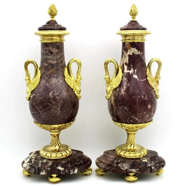 Napoleon III Vases in Golden Bronze and Marble, 19th Century, Set of 2 For Sale - Image 6 of 10