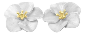 14k White Gold Flower Earrings, 2 Pieces
