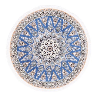Pasargad DC Light Blue Color Hand Knotted Silk & Wool Round Rug For Sale