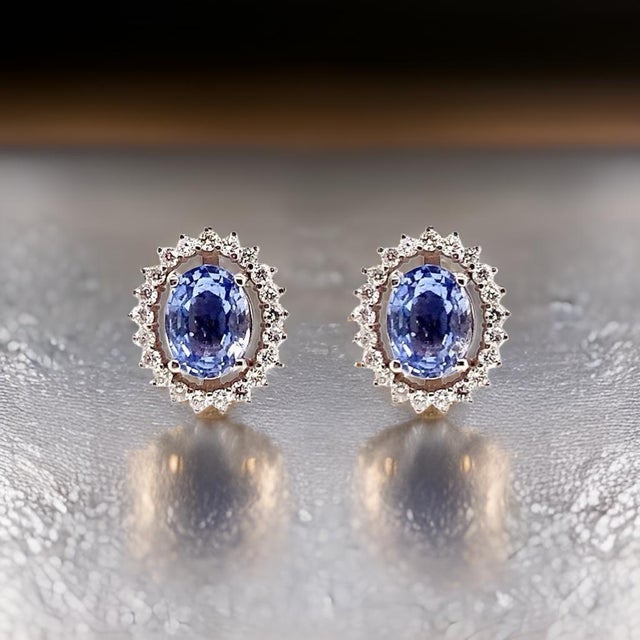 Diamond Sapphire Earrings 14k Gold 3.24 TCW Certified For Sale - Image 10 of 18
