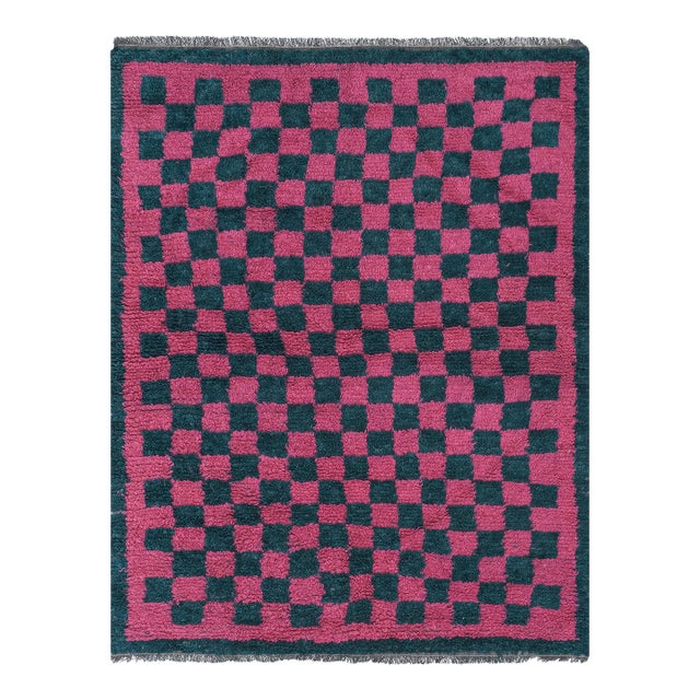 Checkered Wool Turkish Tulu Rug For Sale