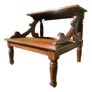 Antique Victorian Mahogany Two-Step Library Steps With Carved Scroll Supports For Sale
