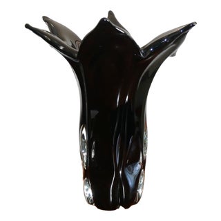 Vintage Black Murano Glass Handkerchief Vase, 1970s For Sale