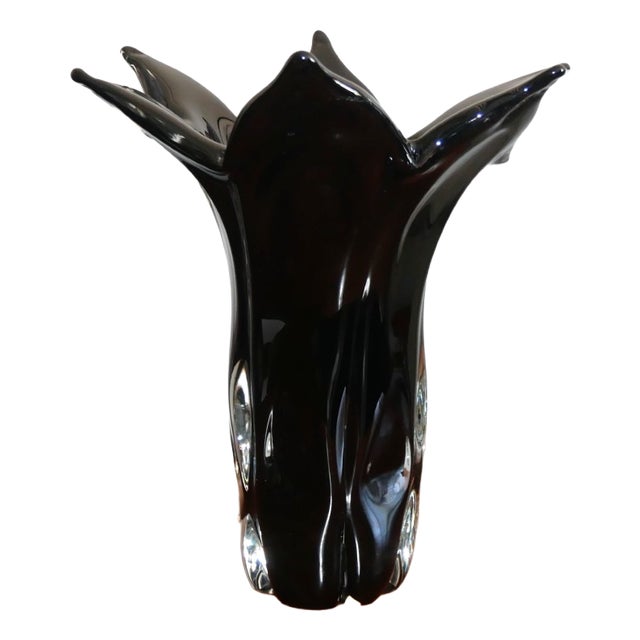 Vintage Black Murano Glass Handkerchief Vase, 1970s For Sale