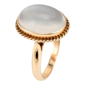 Vintage Mid Century 18k Yellow Gold 5.25 Oval Moonstone Ring Size 5.25