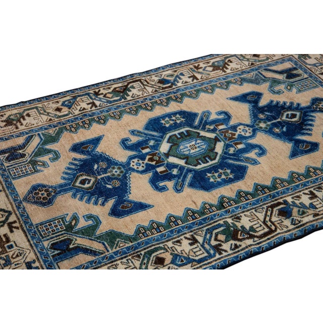 Vintage Distressed Beige Geometric Wool Rug For Sale In New York - Image 6 of 7