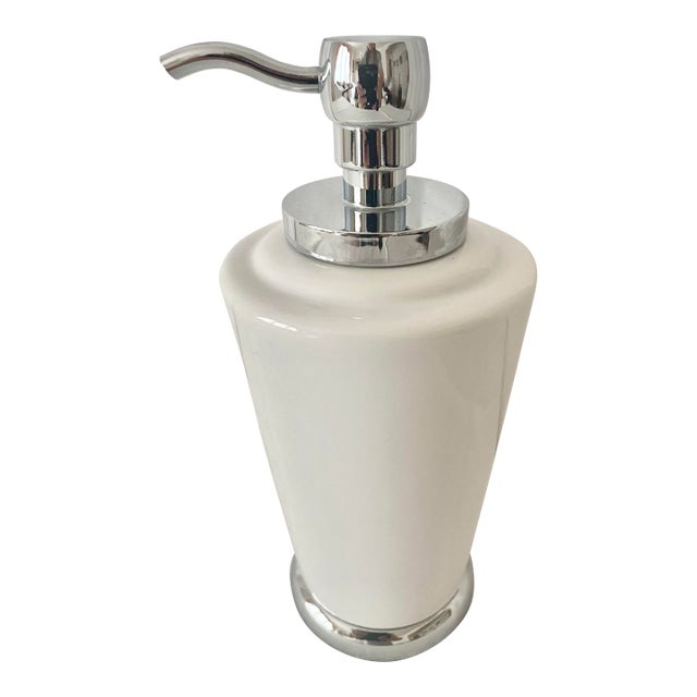 Vintage Restoration Hardware Lido Collection Ceramic Soap Dispenser - White & Chrome Excellent Condition. For Sale