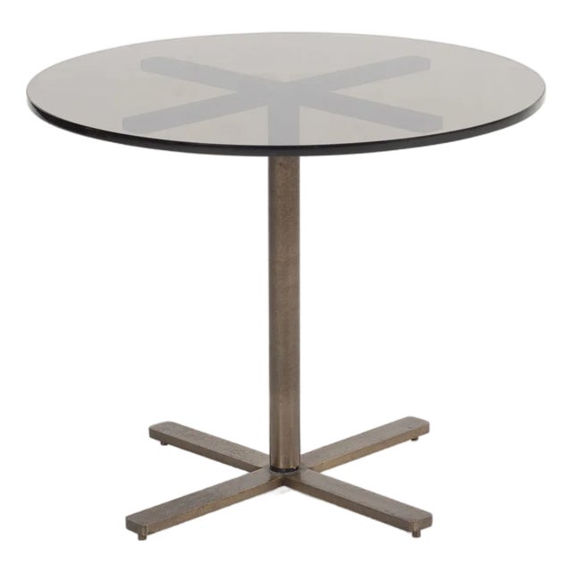 Copy - Nicos Zographos Bronze Base End Table With Glass Top 1970's For Sale
