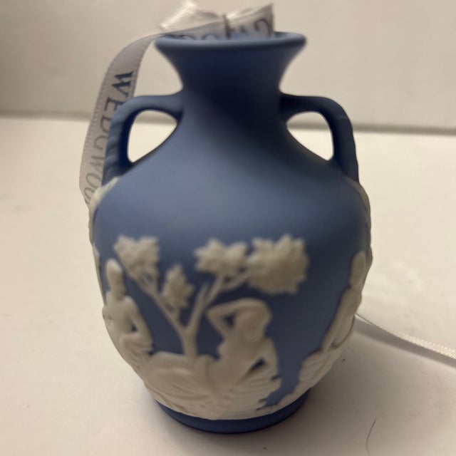 Wedgwood Vintage Wedgwood Blue Jasperware Miniature Portland Vase Holiday Ornament For Sale - Image 4 of 4