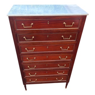 19th Century Federal Neoclassical Mahogany Tall Chest W Marble Top For Sale