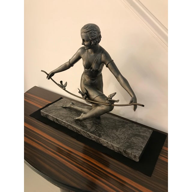French Art Deco Female Sculpture on Marble For Sale - Image 4 of 13