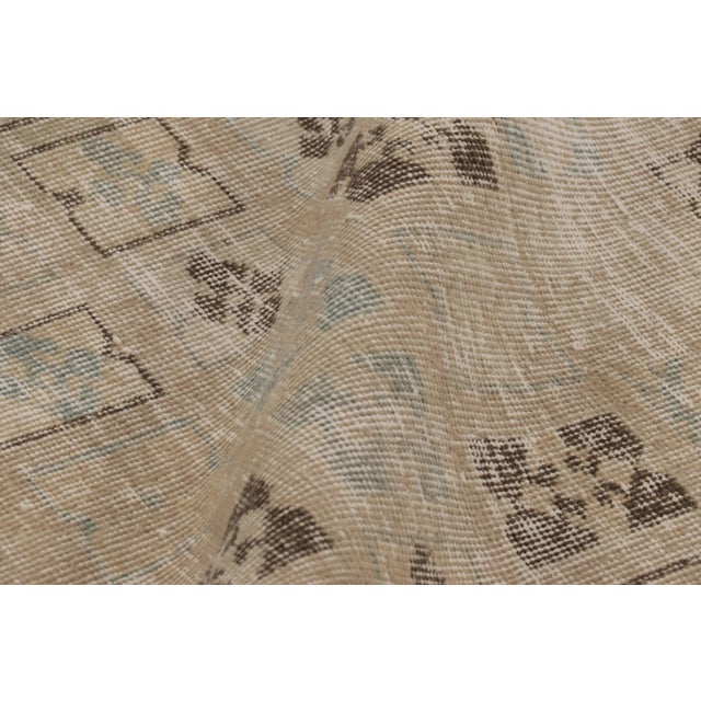 Textile Vintage Distressed Runner Rug, Beige-Brown & Blue Geometric Motifs - Rug & Kilim For Sale - Image 7 of 8