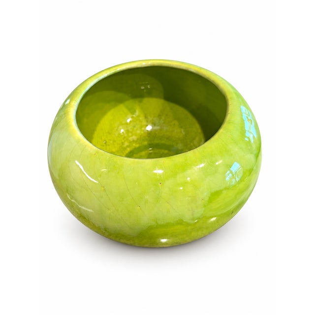 1960s Vintage Frank Moreno Chartreuse Green Ceramic Planter For Sale - Image 5 of 5