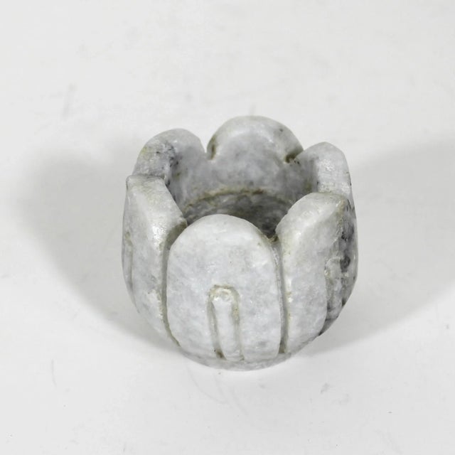 Vintage Carved White Marble Tea Light Candleholder For Sale - Image 4 of 9