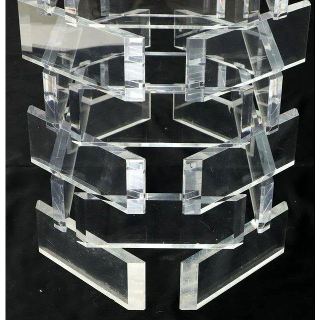 Racetrack Oval Glass Top Stacked Lucite Blocks Base Dining Table For Sale - Image 10 of 13
