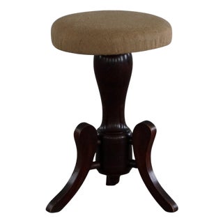 Early 20th Century Victorian Adjustable Piano Stool with Hessian Seat, 1920s For Sale
