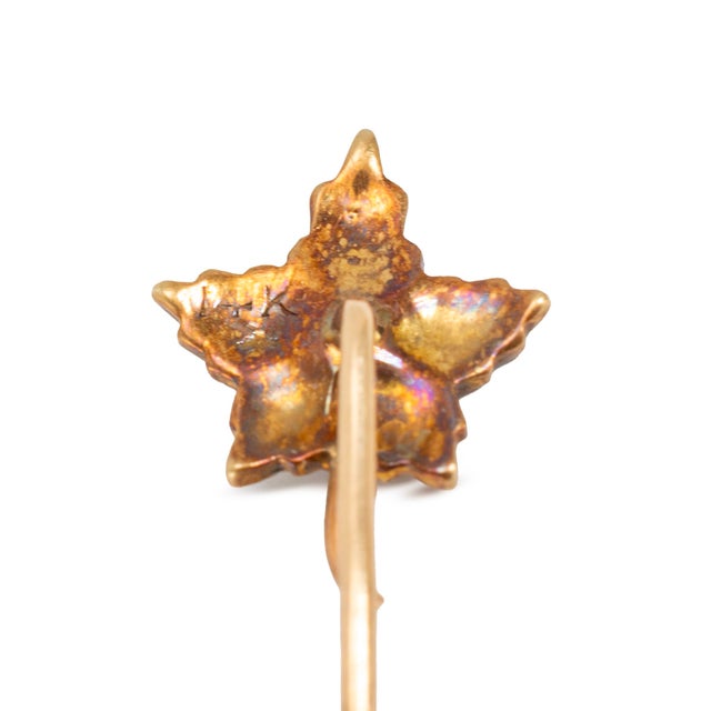 Antique Victorian 14k Yellow Gold Seed Pearls Floral Leaf Motif Stick Pin For Sale - Image 4 of 8