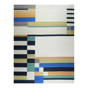 8x10 Multicolor Hand-Knotted Wool Deconstructed Geometry Geometric Carpet Rug