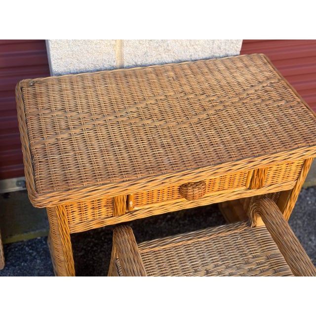 Brown Vintage Wicker Vanity Set With Arched Mirror and Matching Stool For Sale - Image 8 of 12