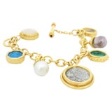 Elizabeth Locke 18K Gold Charm Bracelet Venetian Glass Intaglios, Pearls & Coins For Sale