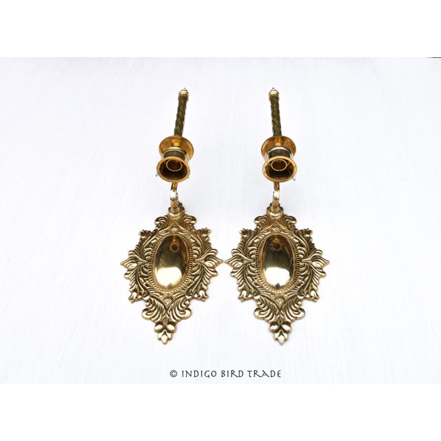 Mid 20th Century Pair of Vintage Brass Ornate Wall Sconces French Style For Sale - Image 5 of 10