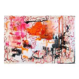 Contemporary Abstract Ink, Oil, Acrylic, Aquarylic Colors, Spray Paint on Natural Canvas "Orange County" by Manuela Karin Knaut For Sale