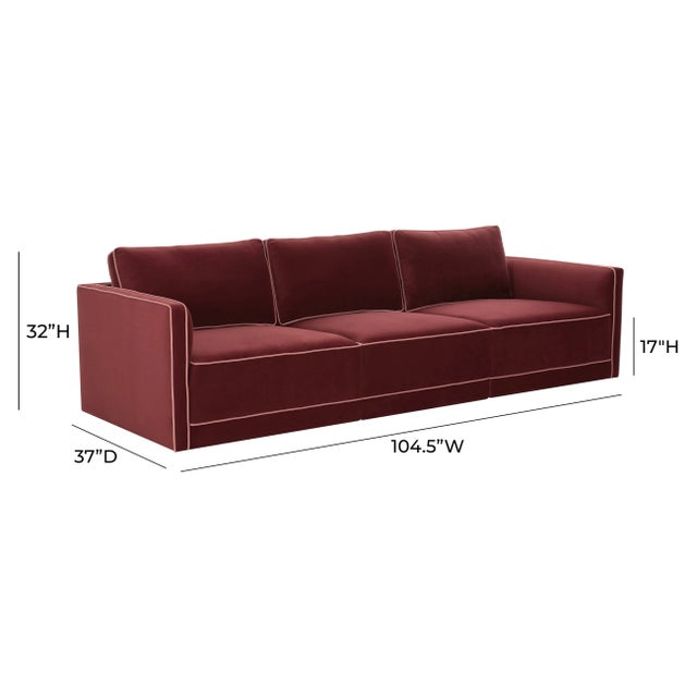 Burgundy Willow Berry Red with Mauve Piping Modular Performance Velvet Sofa For Sale - Image 8 of 9