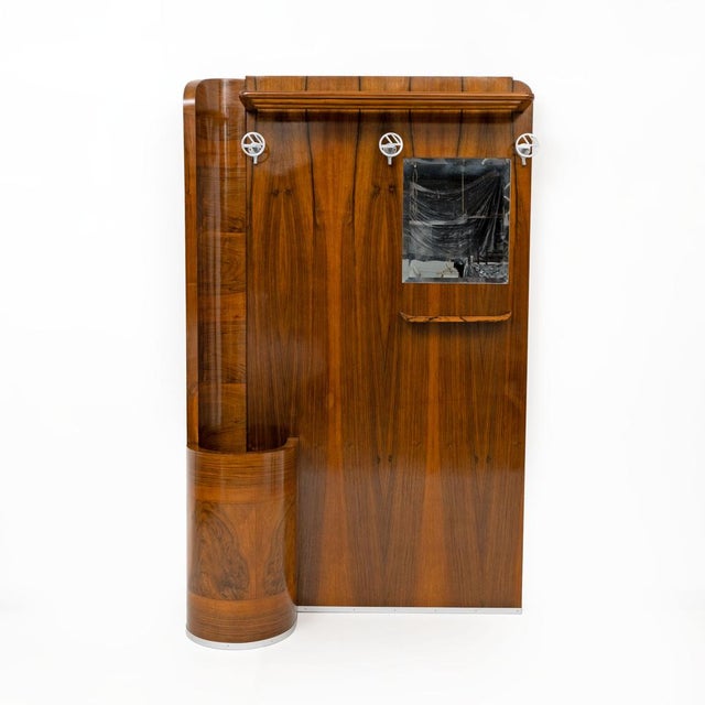 Italian Art Deco Walnut Entry Hall Stand with Integrated Umbrella Holder, 1930 For Sale - Image 10 of 10