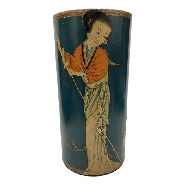 Chinoisere Vintage Wastebasket For Sale