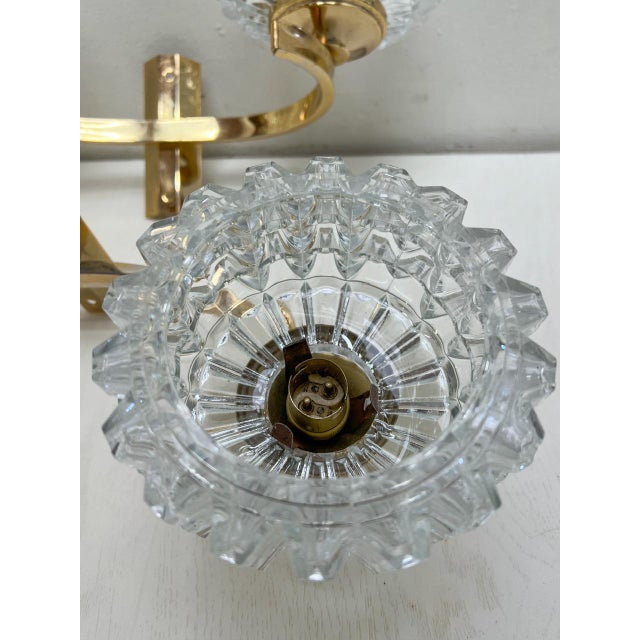 French Brass and Glass Double Wall Lamps in the style of Lidokov, 1960s, Set of 2 For Sale - Image 10 of 15