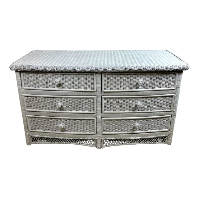 Curved Chest of Drawers in White Woven Rattan, 1980s For Sale