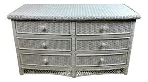 Curved Chest of Drawers in White Woven Rattan, 1980s
