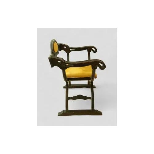 Vintage Savonarola Chair in Dark Wood with Mustard Velvet Upholstered Seat and Backrest For Sale - Image 4 of 9