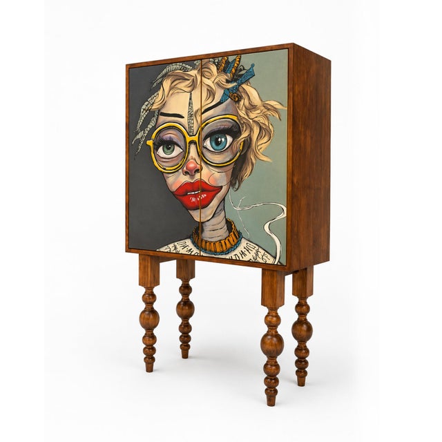 Contemporary Limited Edition Contemporary Hand-Painted Artist-Made Bar Cabinet For Sale - Image 3 of 10
