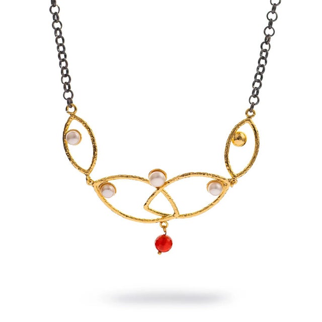 Goddess Balance Pearl & Ruby Red Necklace For Sale In Miami - Image 6 of 12