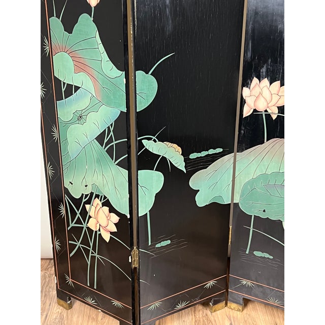 Vintage Asian Black Lacquer Coromandel Room Screen For Sale - Image 12 of 13