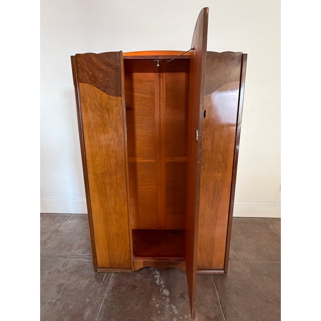 Vintage Art Deco 1940's Burl Wood Armoire Dresser For Sale - Image 14 of 16