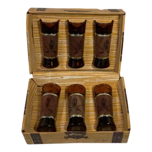6 Pc Vintage Siesta Ware Conquistador Set With Packaging Walnut Wrap Tumblers Benner Glass Co., 60’s