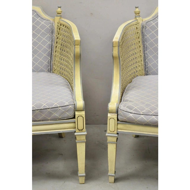 Vintage Hollywood Regency Cream Painted Cane Side Club Lounge Chairs - A Pair For Sale - Image 12 of 12